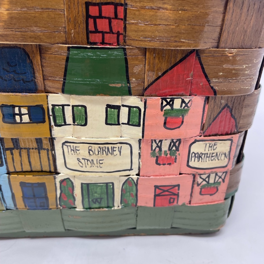 Caro Nan Handmade Painted Vintage USA Lidded Lined Basket Purse Tote Folk Art - Picture 3 of 14